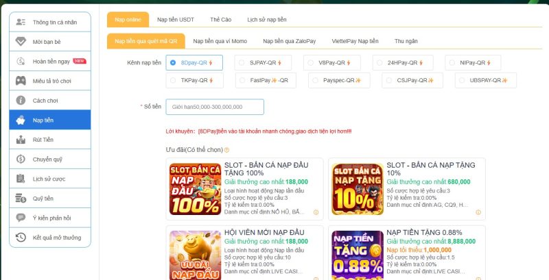 Nạp tiền TK88 là dịch vụ cho phép người chơi chuyển tiền vào tài khoản cá cược của mình trên nền tảng TK88